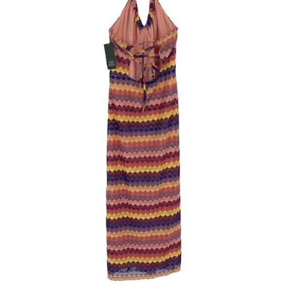 Wild Fable Womens‎  Crochet Lace Halter Dress Lined Slit Midi Multicolor Small - Picture 7 of 10